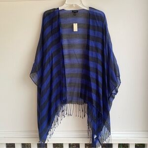 Talbots Blue and Black Striped Shawl Wrap New with Tag